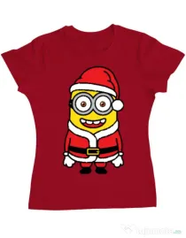 Tricou ADLER dama Santa minions Rosu