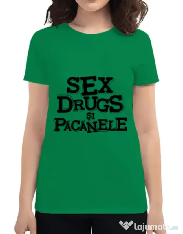 Tricou ADLER dama Sex, drugs si pacanele Verde mediu