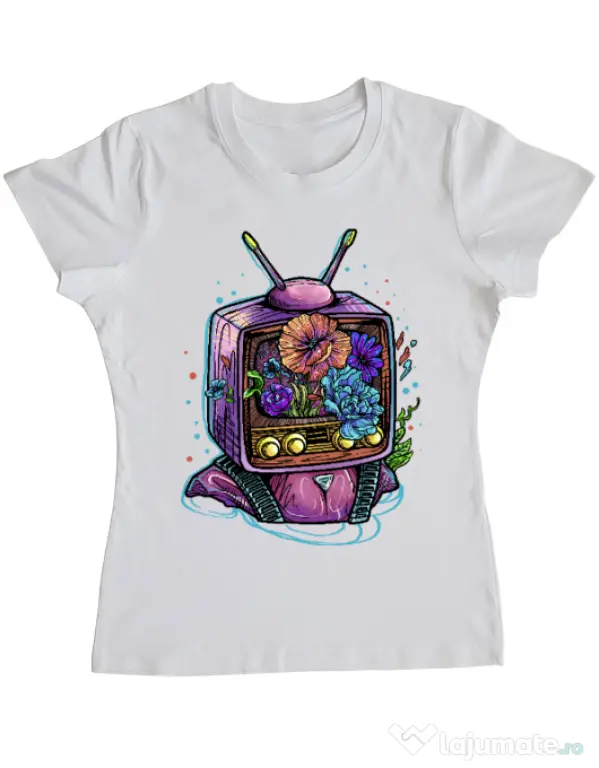 Tricou ADLER dama Flower television Alb