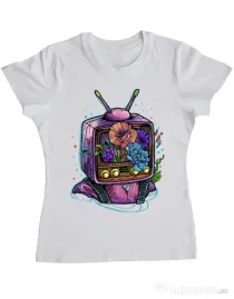 Tricou ADLER dama Flower television Alb