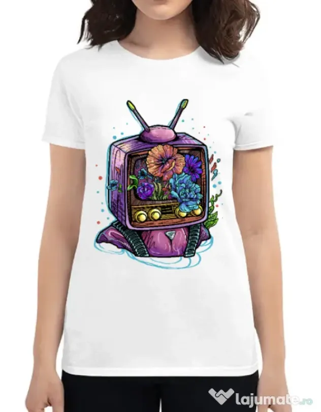 Tricou ADLER dama Flower television Alb
