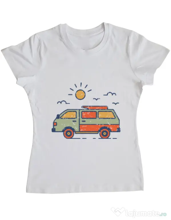 Tricou ADLER dama Retro travel van Alb