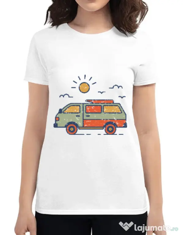 Tricou ADLER dama Retro travel van Alb