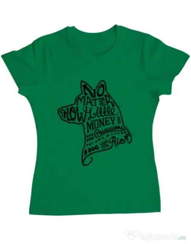 Tricou ADLER dama A Dog Makes You Rich Verde mediu