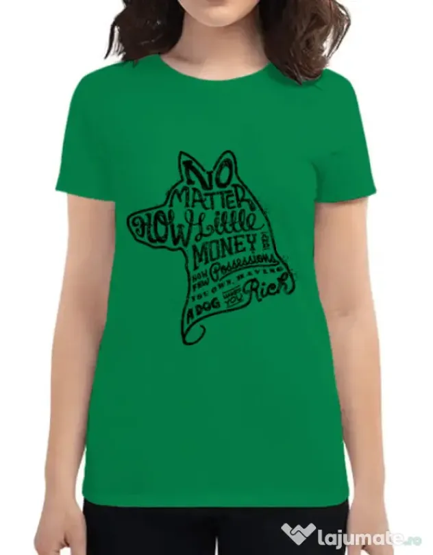 Tricou ADLER dama A Dog Makes You Rich Verde mediu