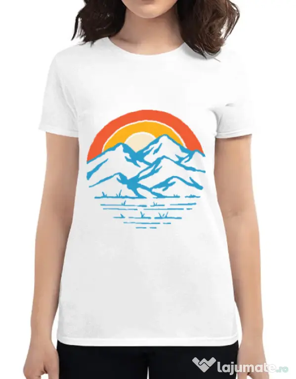Tricou ADLER dama Mountain and rainbow Alb