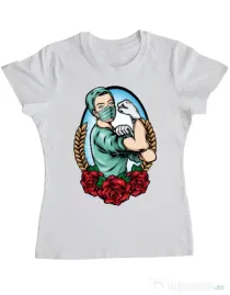 Tricou ADLER dama Rockabilly Nurse Alb