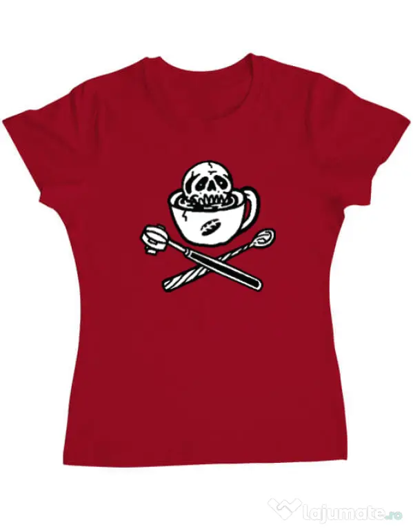 Tricou ADLER dama Death before decaf Rosu