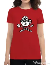 Tricou ADLER dama Death before decaf Rosu