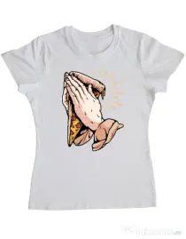 Tricou ADLER dama Pray for pizza Alb
