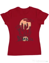 Tricou ADLER dama Skull and Cactus Rosu