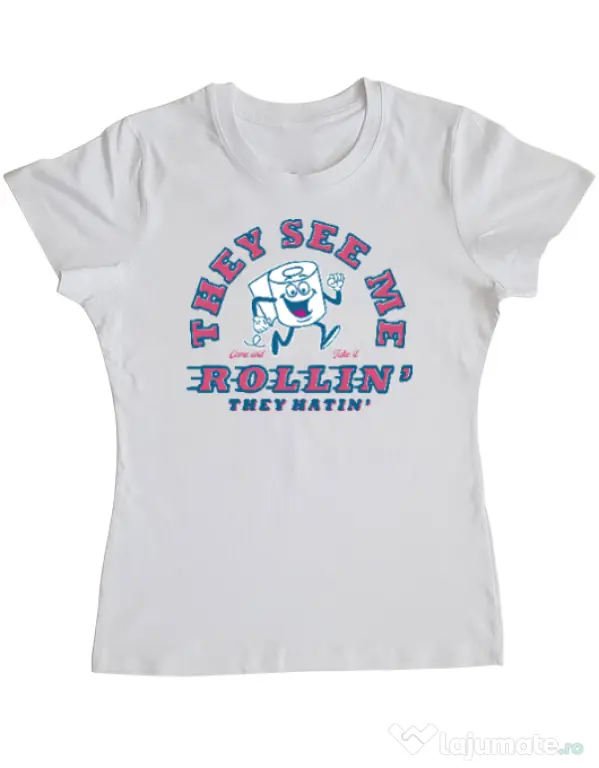 Tricou ADLER dama They see me rollin Alb
