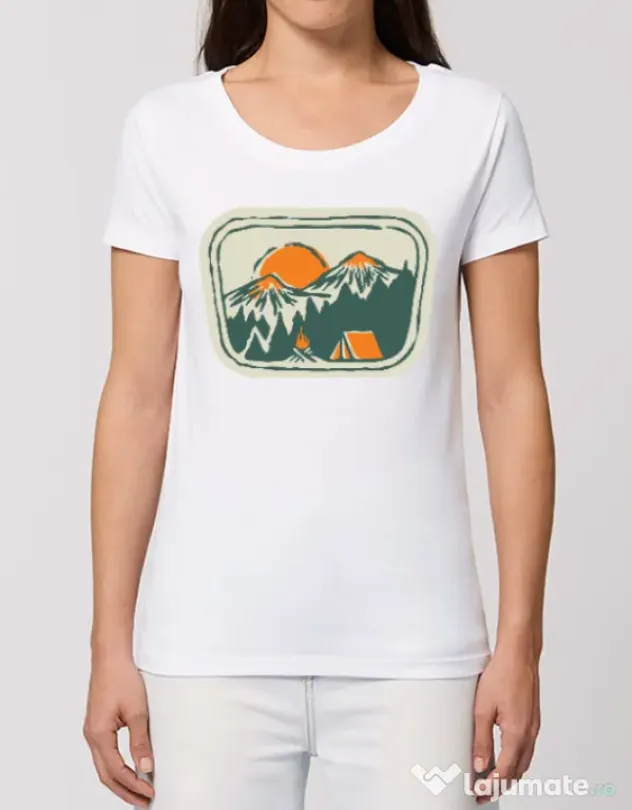 Tricou STANLEY STELLA dama Camping badge Alb
