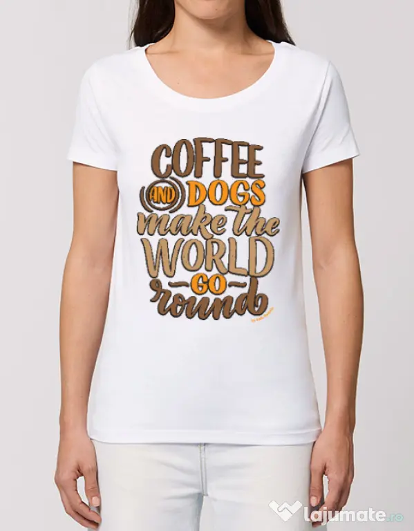 Tricou STANLEY STELLA dama Coffee and dogs Alb