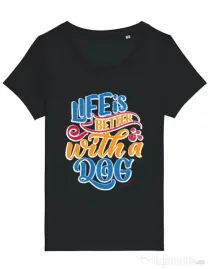 Tricou STANLEY STELLA dama Life is better with a dog Negru