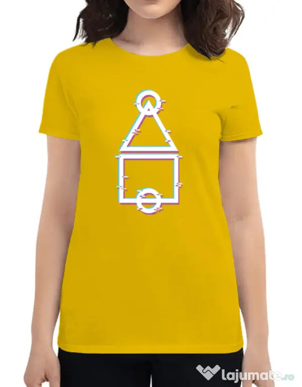 Tricou personalizat dama Glitch Squid Game Galben