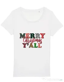 Tricou STANLEY STELLA dama Merry Christmas Y`all Alb