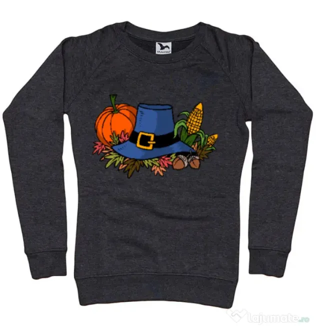 Bluza personalizata dama Thank Giving Negru melanj