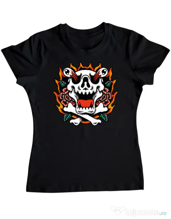 Tricou personalizat dama Death and Flower Negru