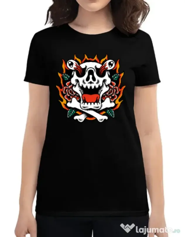 Tricou personalizat dama Death and Flower Negru