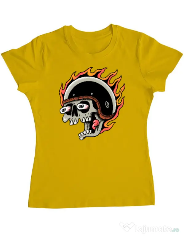 Tricou personalizat dama Skull Biker Galben