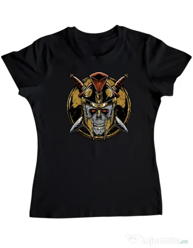 Tricou personalizat dama Skull Spartan Negru