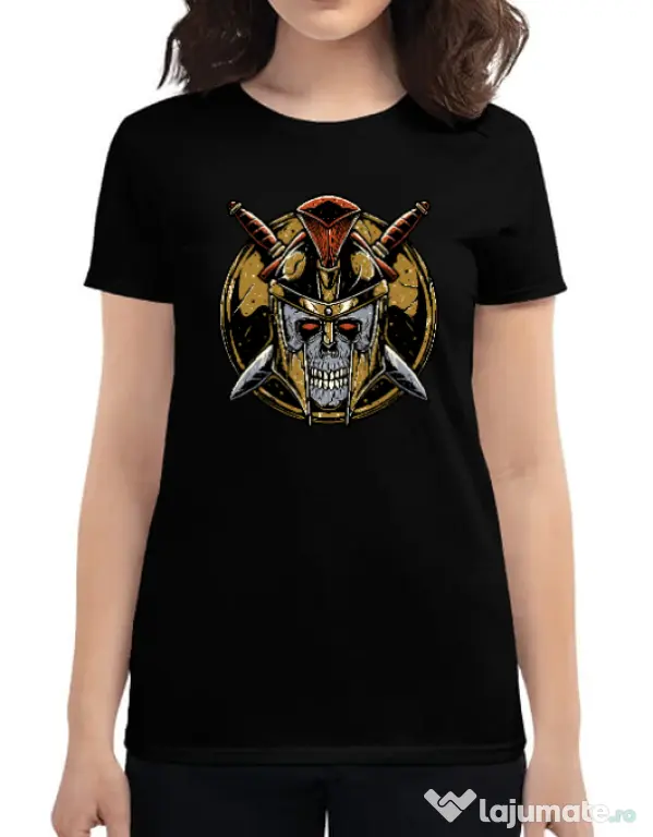 Tricou personalizat dama Skull Spartan Negru