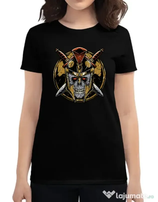 Tricou personalizat dama Skull Spartan Negru
