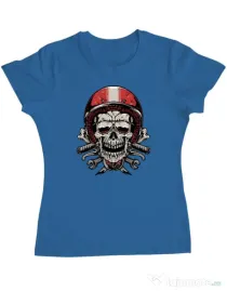Tricou personalizat dama Skull Biker Albastru azuriu