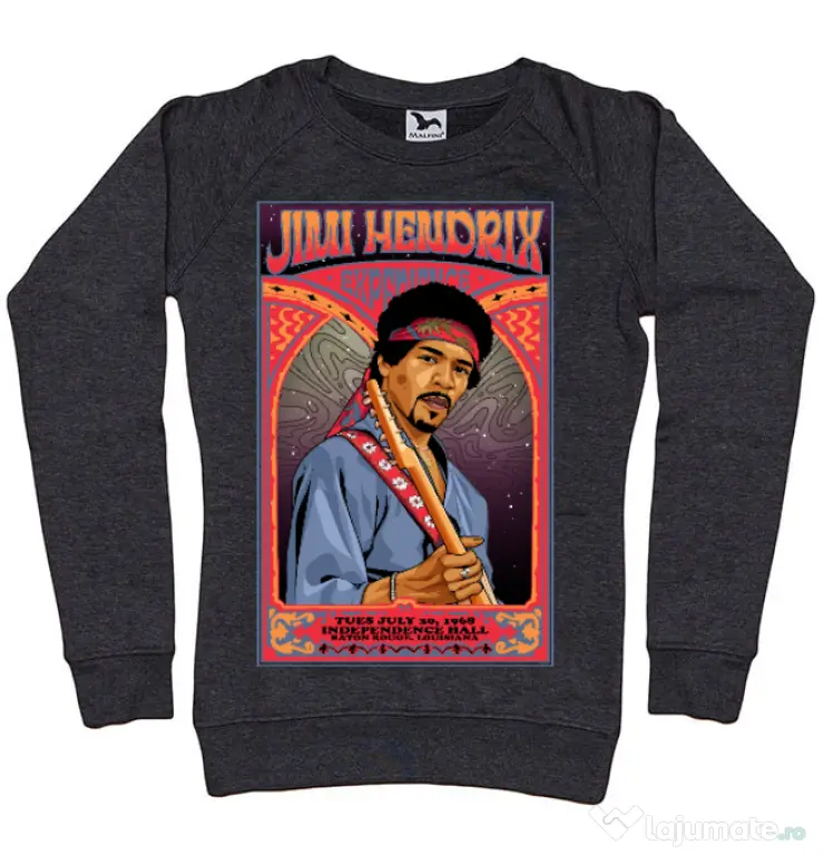 Bluza personalizata dama Jimi Hendrix Negru melanj