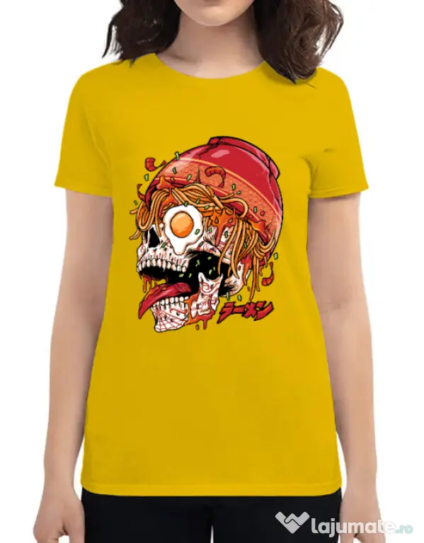 Tricou personalizat dama spicy skull Galben