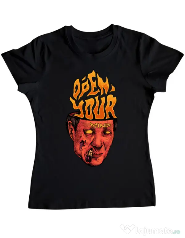 Tricou personalizat dama OPEN YOUR MIND Negru