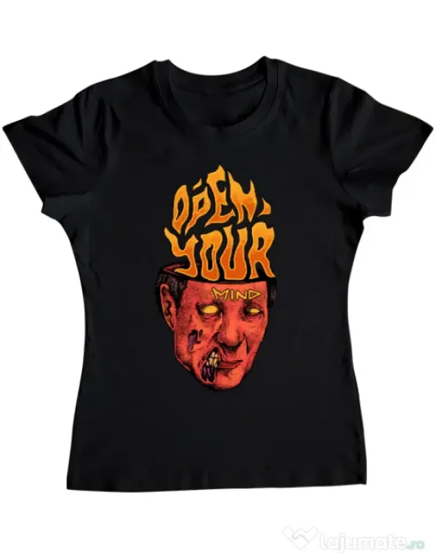 Tricou personalizat dama OPEN YOUR MIND Negru