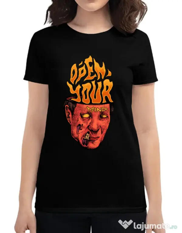 Tricou personalizat dama OPEN YOUR MIND Negru