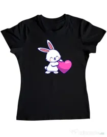 Tricou personalizat dama LOVE BUNNY Negru
