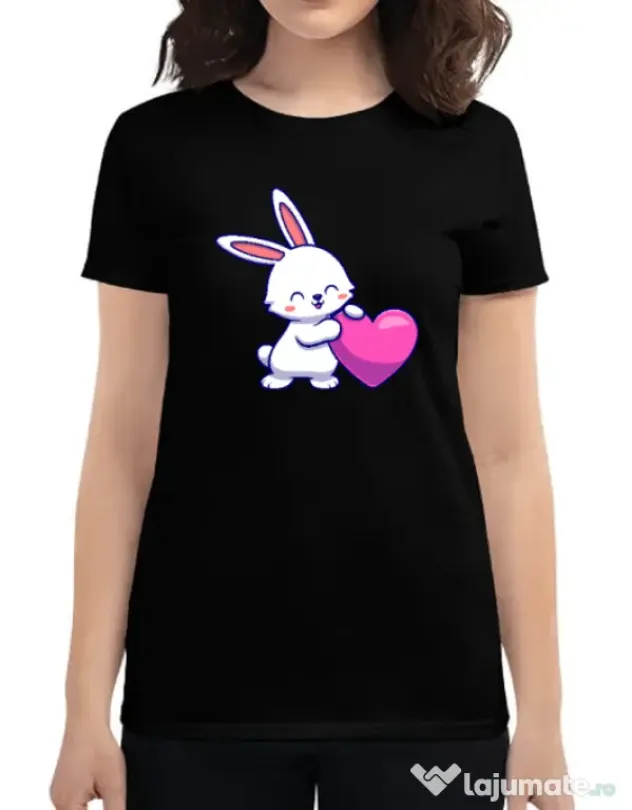 Tricou personalizat dama LOVE BUNNY Negru