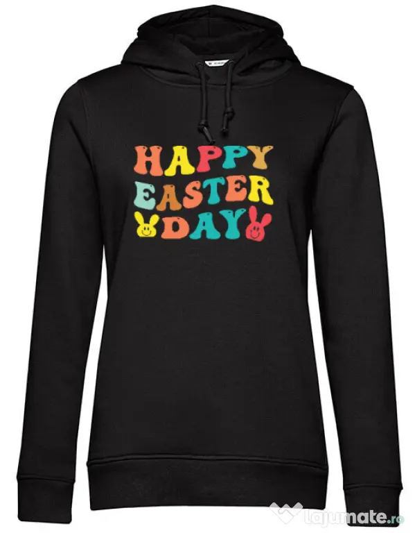 Hanorac dama cu gluga HAPPY EASTER DAY Negru