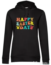 Hanorac dama cu gluga HAPPY EASTER DAY Negru