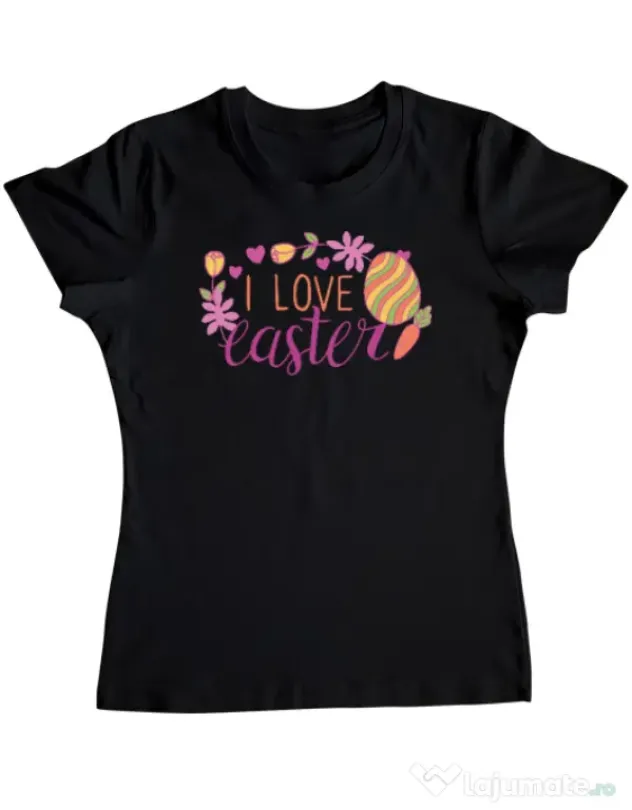 Tricou personalizat dama I LOVE EASTER Negru