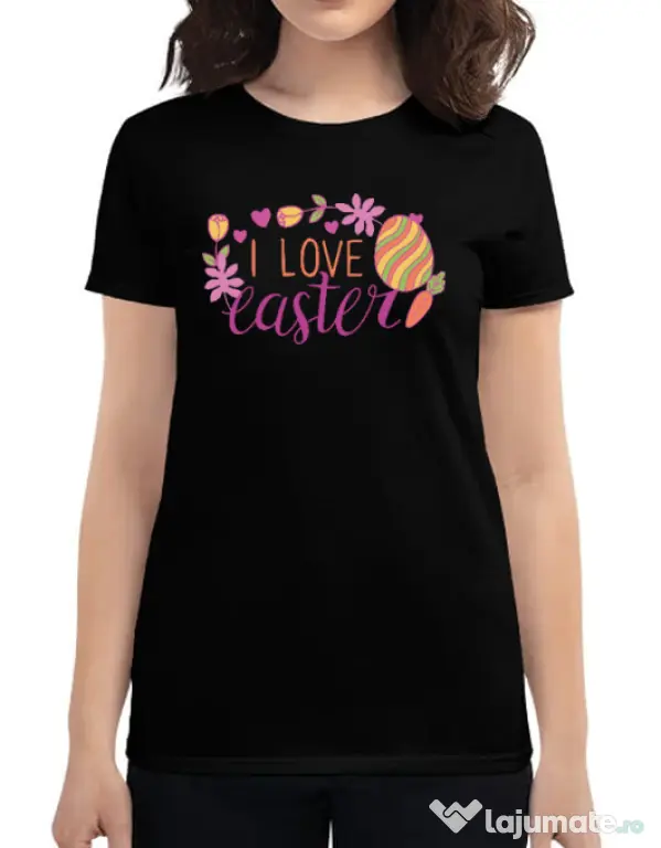 Tricou personalizat dama I LOVE EASTER Negru