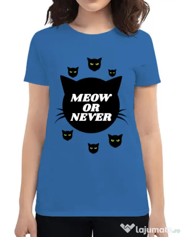 Tricou ADLER dama Meow or never Albastru azuriu