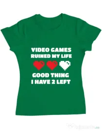 Tricou ADLER dama Video games ruined my life Verde mediu