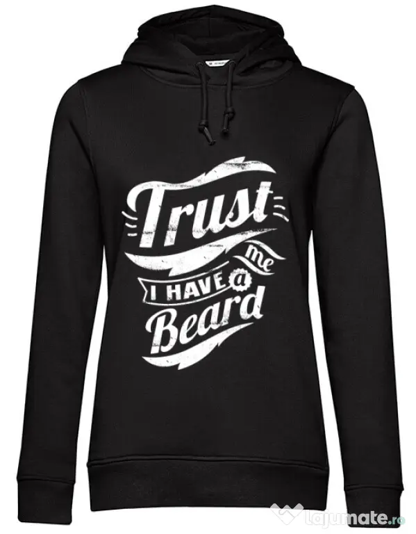 Hoodie dama cu gluga Trust me, I have a beard Negru