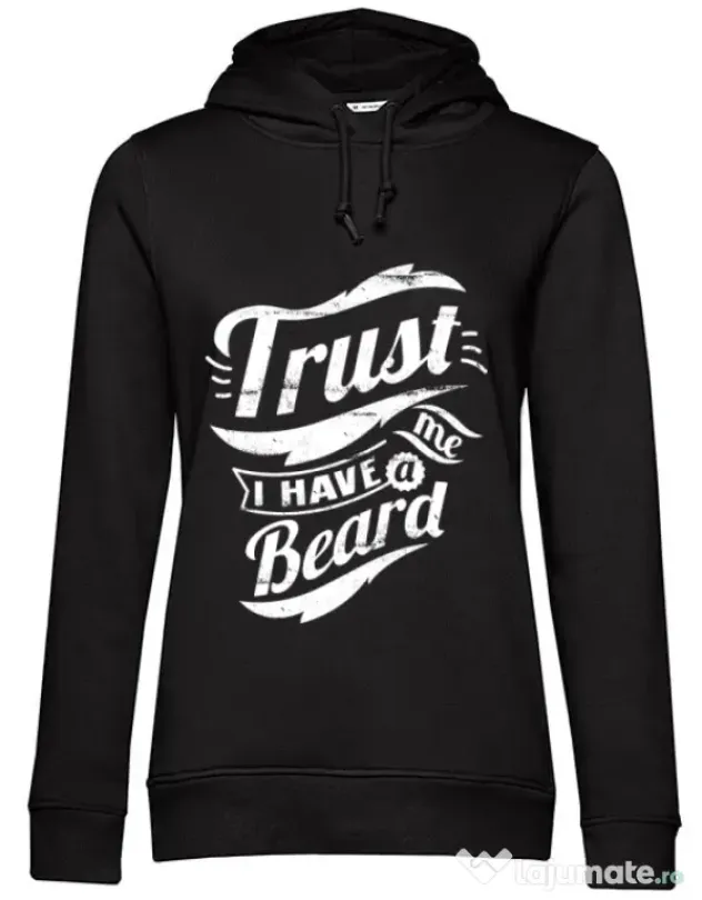 Hoodie dama cu gluga Trust me, I have a beard Negru