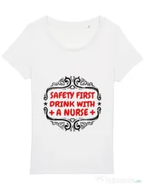 Tricou STANLEY STELLA dama Safety first drink with a nurse Alb