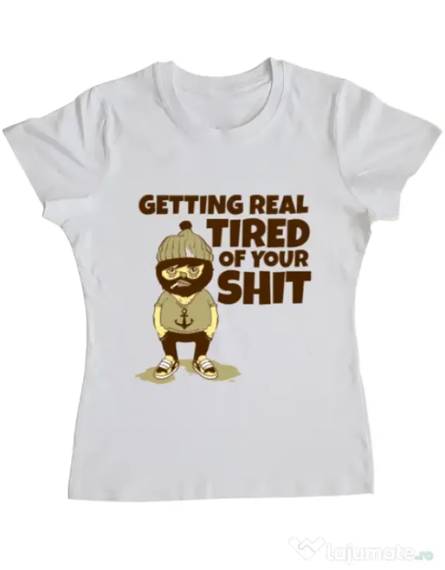 Tricou ADLER dama Tired of your shit Alb