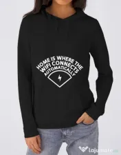 Hoodie dama cu gluga Home wifi Negru
