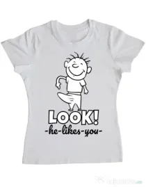 Tricou ADLER dama He likes you Alb