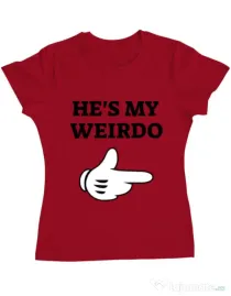 Tricou ADLER dama He's my weirdo Rosu