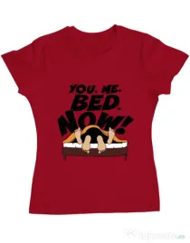 Tricou ADLER dama You me bed now Rosu